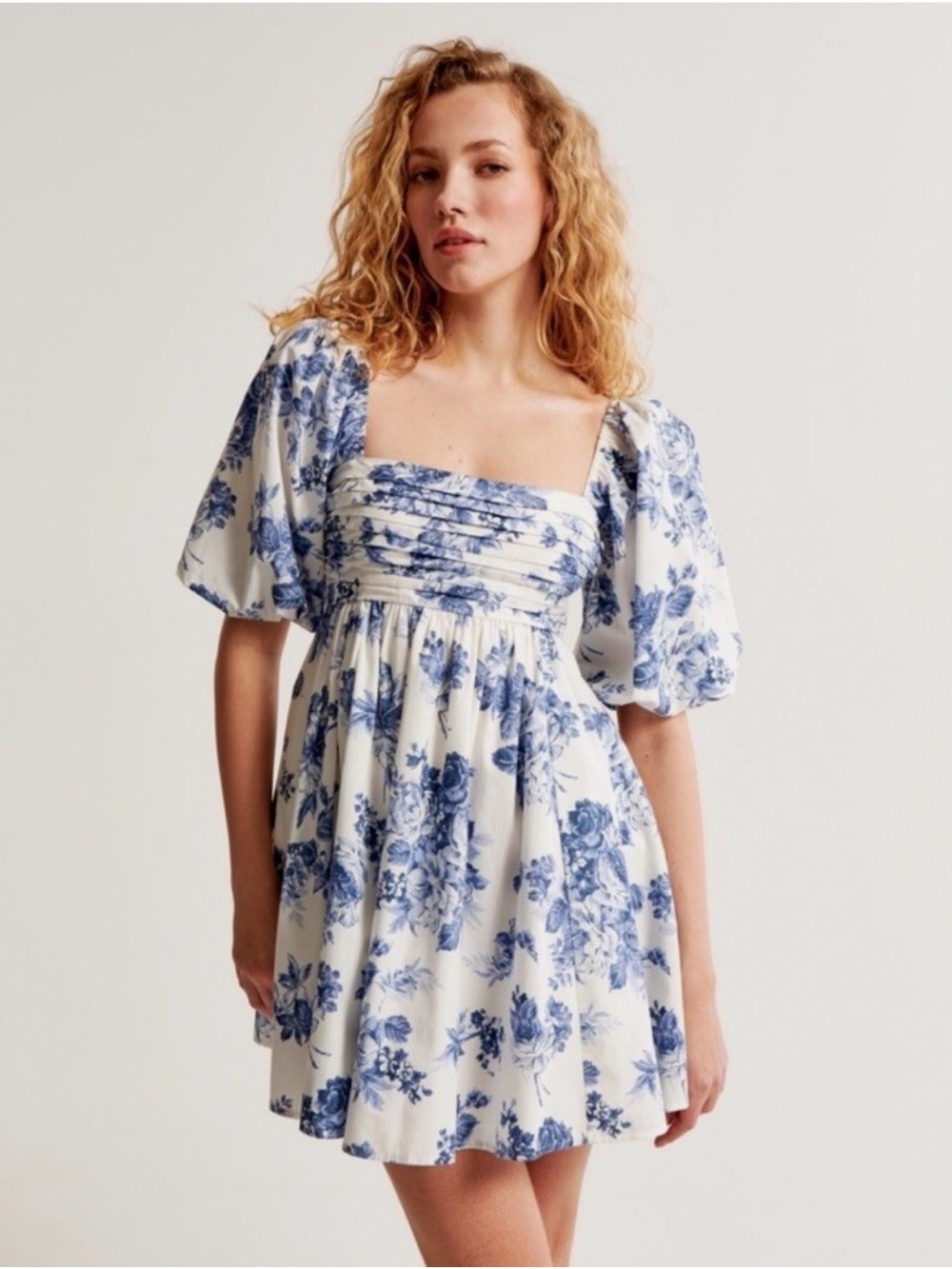 Abercrombie & Fitch Cream Mini Dress with Blue Floral Print
